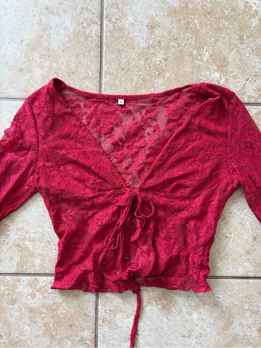 Red Lace Tie-Front Women’s Top